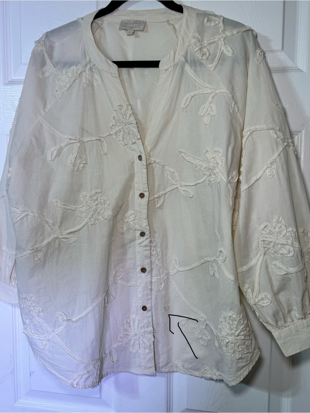 Hester & Orchard Cream Embroidered Floral Cotton - Picture 6 of 10